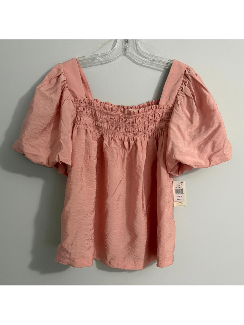 Angels Forever Young Womens Top Smocked Balloon Sleeves Square Neck Large